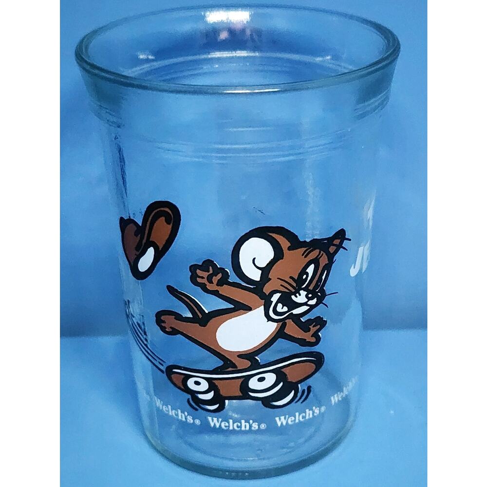 Vintage 1990 Welch's Tom & Jerry Skateboard Jelly Jar Drinking Glass Turner Ent